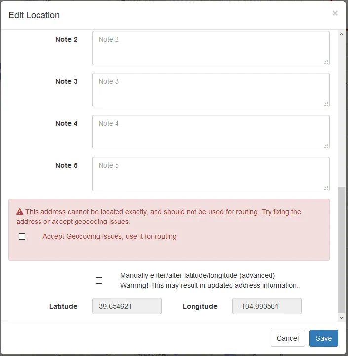 Edit Location Errors