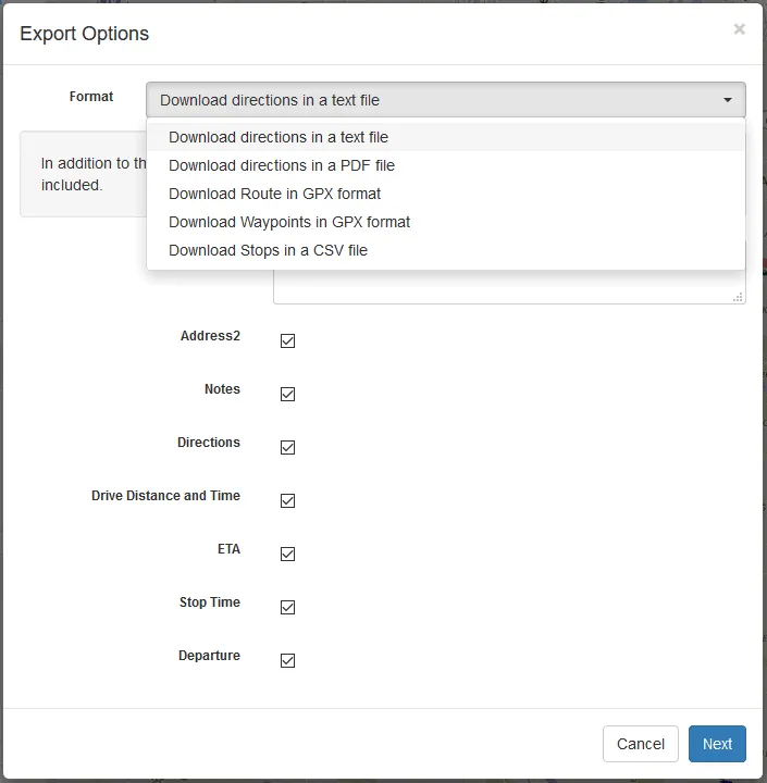 Export Options