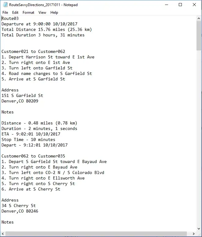 Export Text Directions