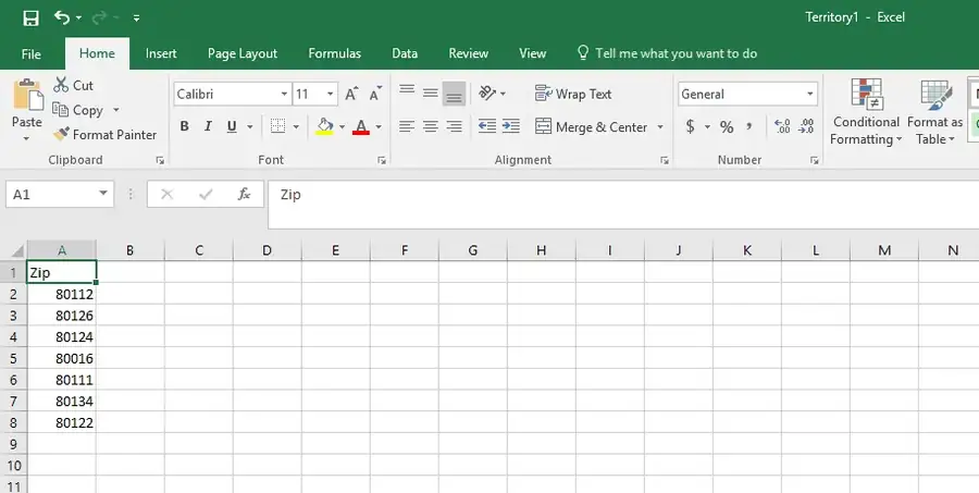 Territory Import Excel