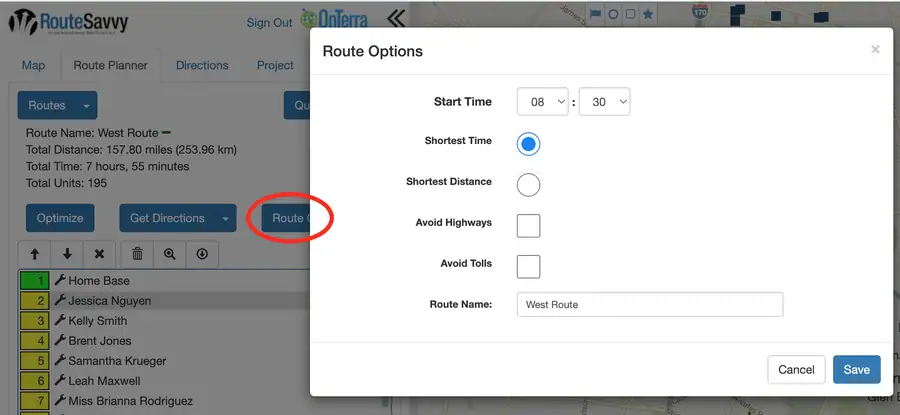 Screenshot: 3.1 Route Planner Tab