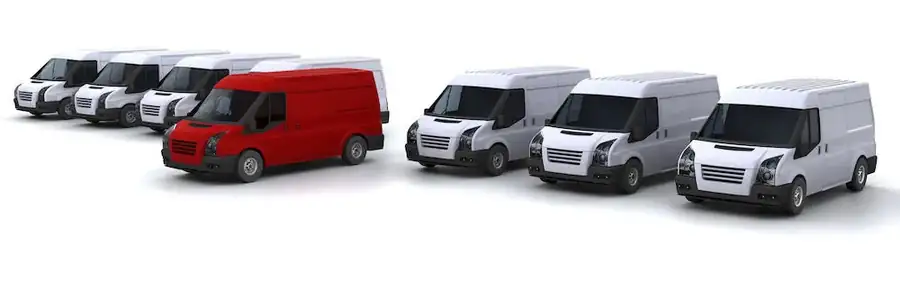 Fleet of Vans Red in Middle