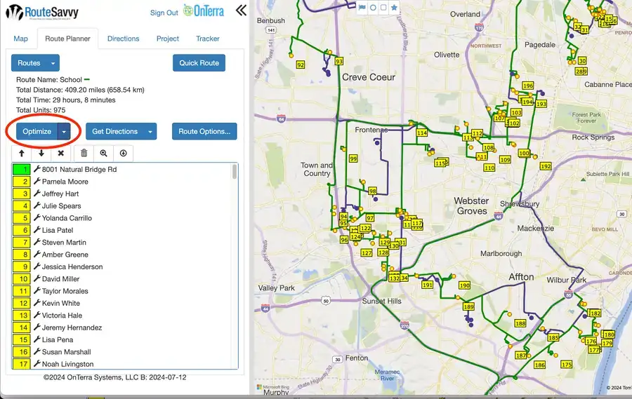 Optimize Button on Route Planner Tab
