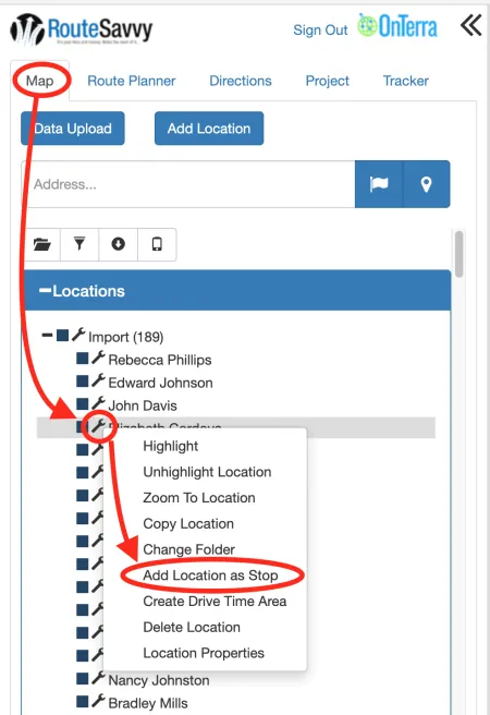 Screenshot: 3.2 Add Stops to a Route